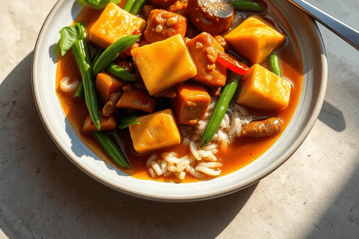 Mapo tofu con salsa picante y tofu suave sobre arroz blanco