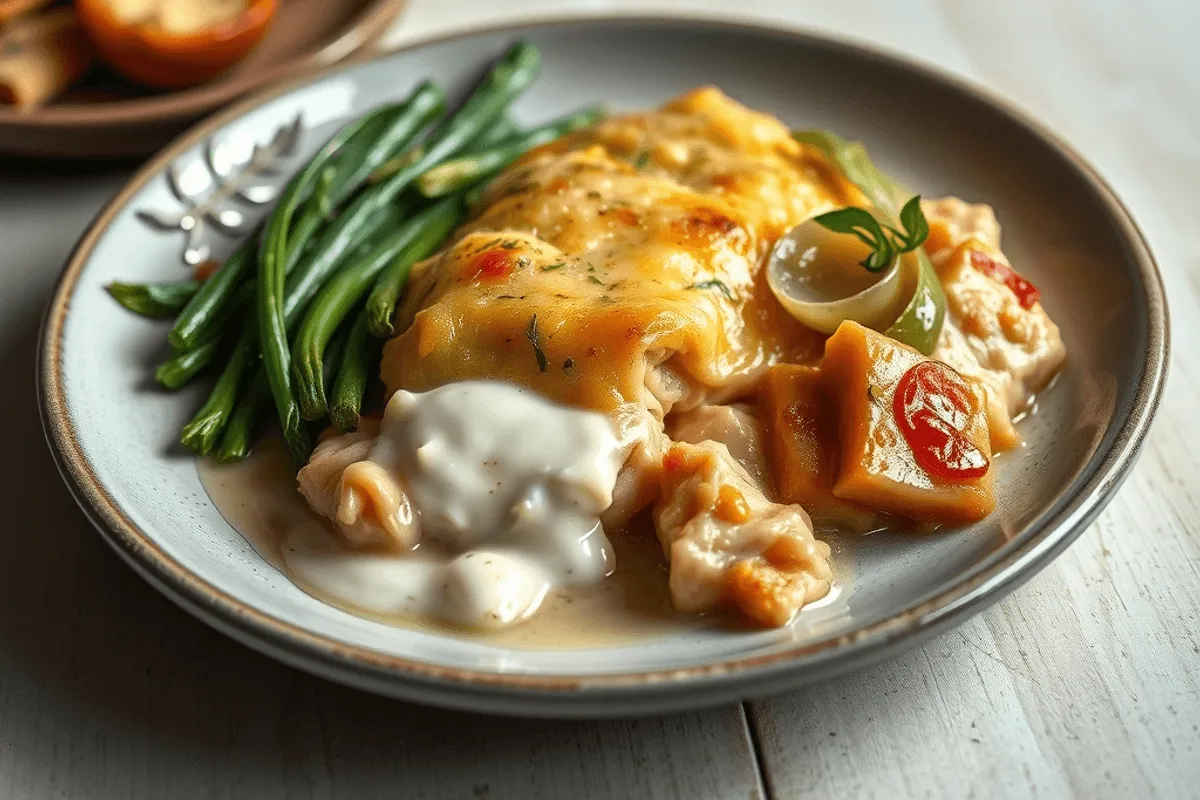 Pastel de pollo, jamón y puerros horneado con una masa dorada y crujiente