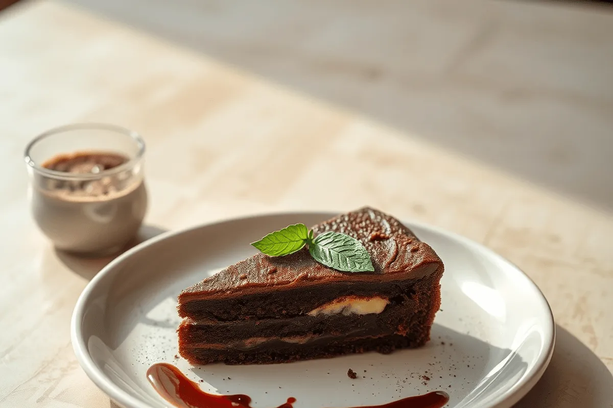 Trozo de Gâteau de chocolate sobre un plato con tenedor