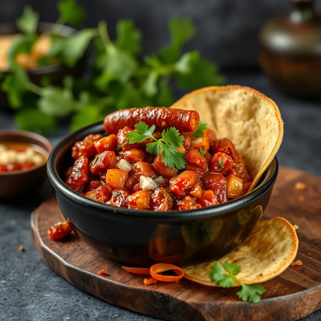 Ternera guisada en cazuela de barro con alubias y salsa oscura, servida caliente.