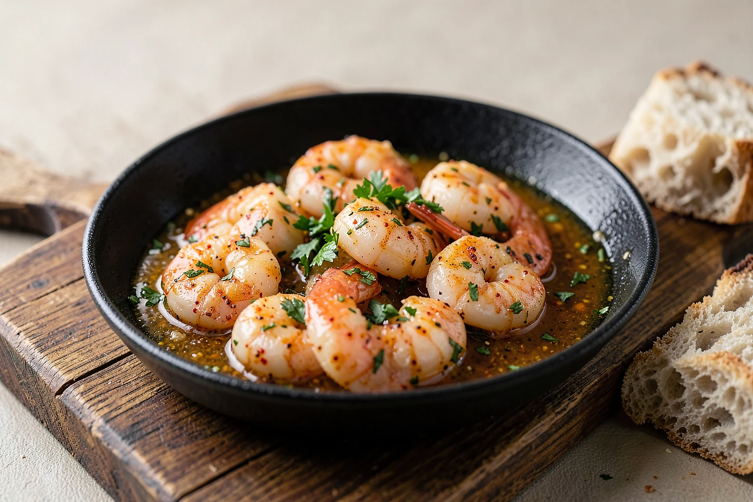 Gambas al ajillo con jerez en sartén