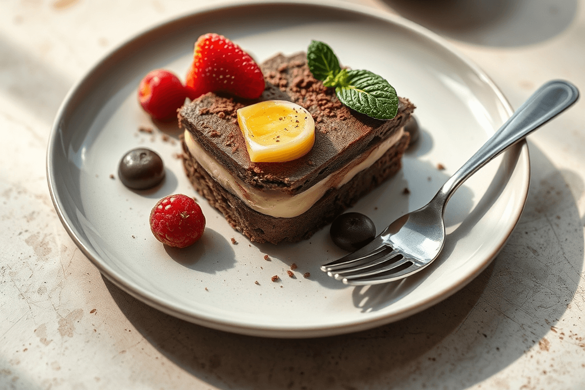 Cuadrados de chocolate y coco sobre una rejilla, cubiertos de coco rallado y con brillo de cobertura de chocolate