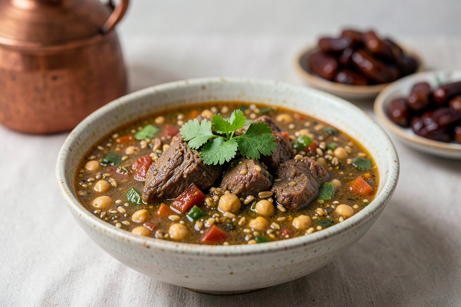 Sopa argelina de cordero, tomate y freekeh