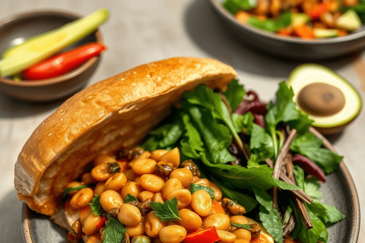Bánh mì vegano de tempeh y verduras encurtidas